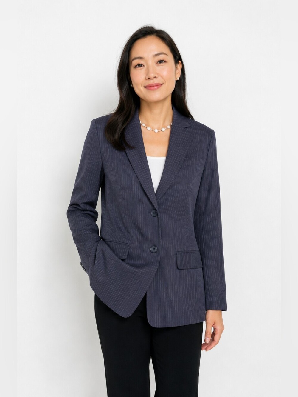 Ann Taylor Women's Wool Blazer Blue Stripe Pockets Size 10 Office Work Wear